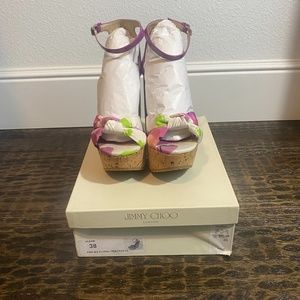 JIMMY CHOO Pink Mix Floral Print Faille Wedges